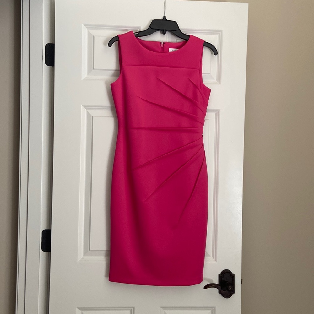 Calvin Klein, bright pink Sunburst dress